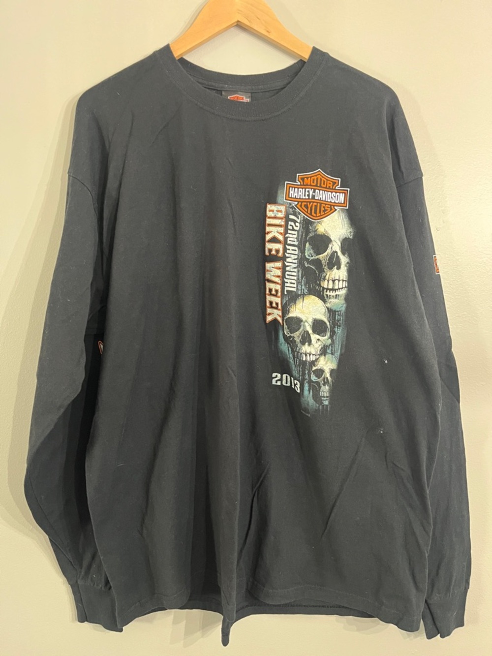 Harley-Davidson Black Long Sleeve Tee with Skull & Orange Logo